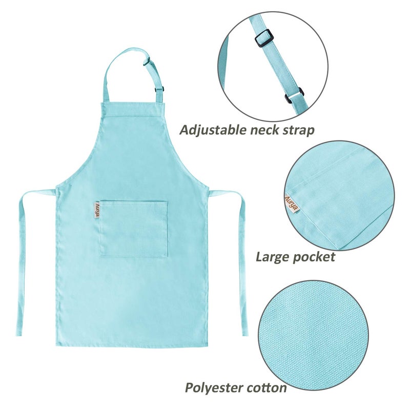 Aurya Kids Apron and Chef Hat Set-Adjustable Child Apron for Boys and Girls for Cooking Baking Light Blue - Image 2